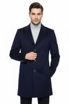 Wide Pointed Collar Over Knee Navy Blue Men Coat - Wessi