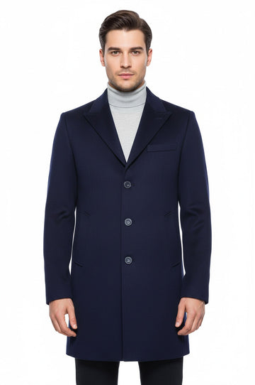 Manteau Homme Bleu Marine à Large Col Pointu Au Genou - Wessi