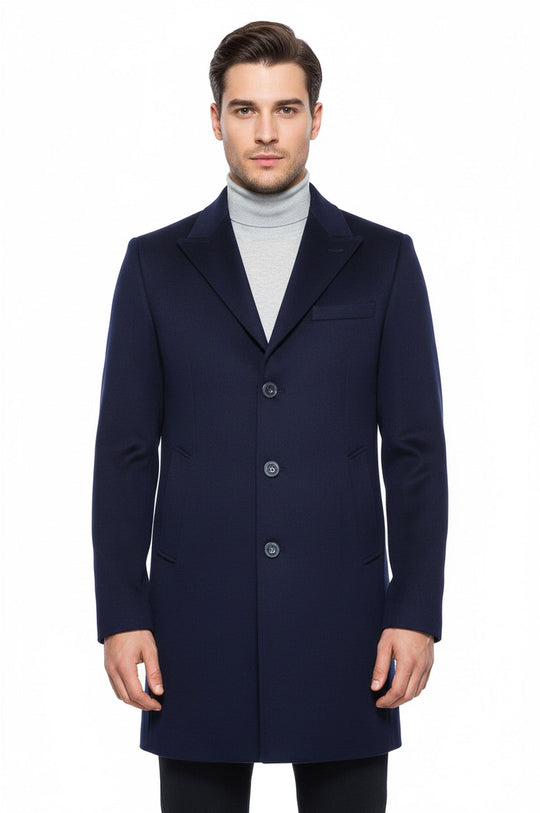 Manteau Homme Bleu Marine à Large Col Pointu Au Genou - Wessi