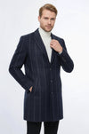 Checked Navy Blue Men Coat - Wessi