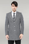 Cachet Peak Lapel Grey Men Long Coat - Wessi