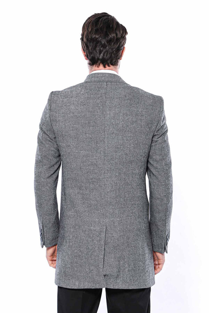Abrigo Largo Hombre Cachet Solapa De Pico Gris - Wessi