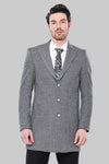 Abrigo Largo Hombre Cachet Solapa De Pico Gris - Wessi