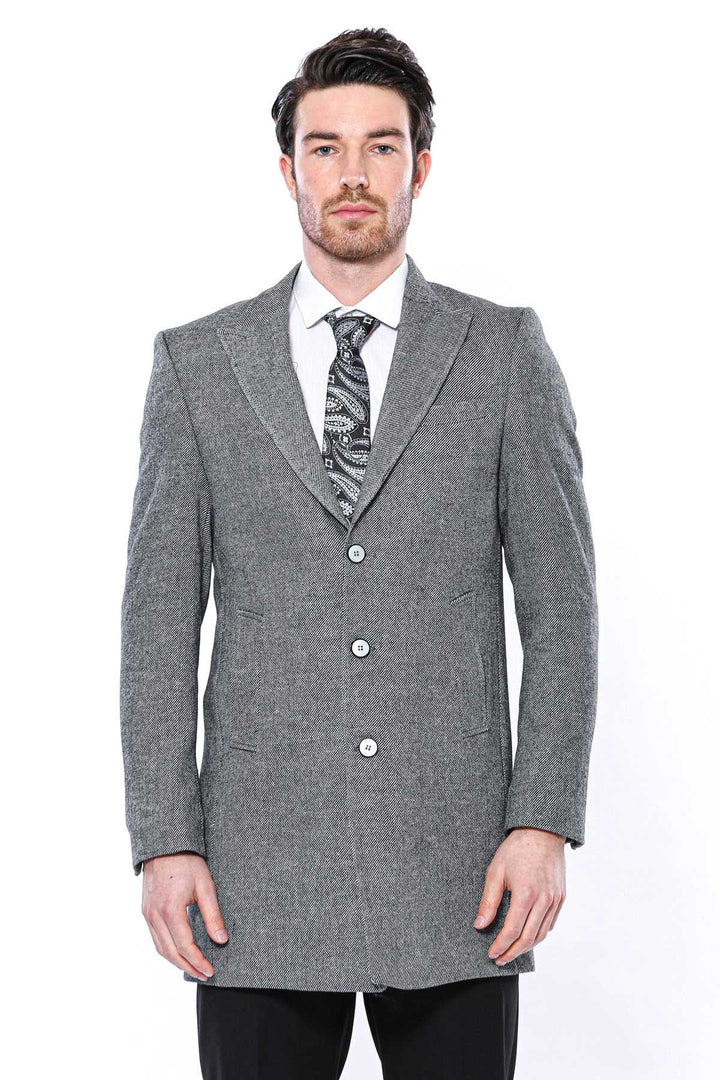 Abrigo Largo Hombre Cachet Solapa De Pico Gris - Wessi