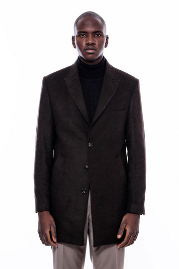 معطف رجالي بني بياقة مدببة واسعة فوق الركبة - ويسي