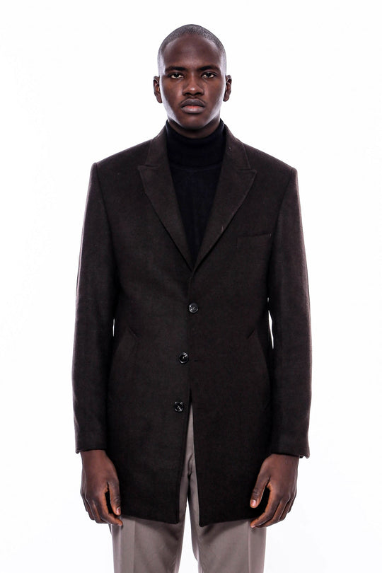 معطف رجالي بني بياقة مدببة واسعة فوق الركبة - ويسي