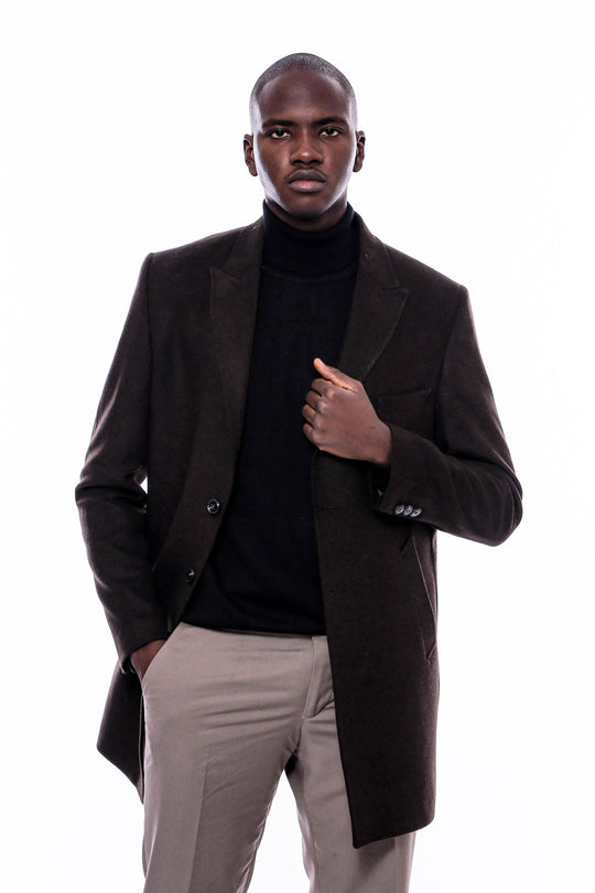 معطف رجالي بني بياقة مدببة واسعة فوق الركبة - ويسي