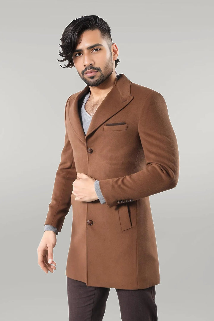 Brown Men Long Coat - Wessi