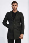 Wide Lapel Striped Slim Fit Anthracite Men Coat - Wessi