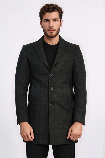 Wide Lapel Striped Slim Fit Anthracite Men Coat - Wessi
