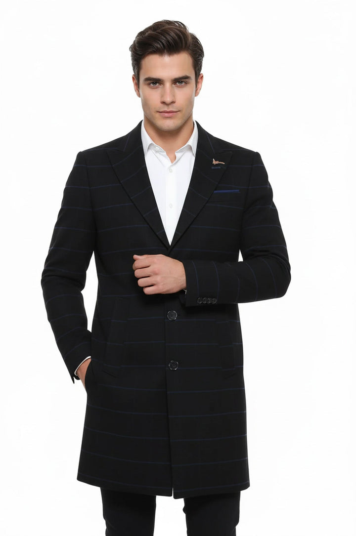 Wide Pointed Collar Black Men Coat - Wessi