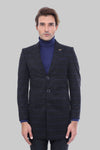 Wide Pointed Collar Black Men Coat - Wessi