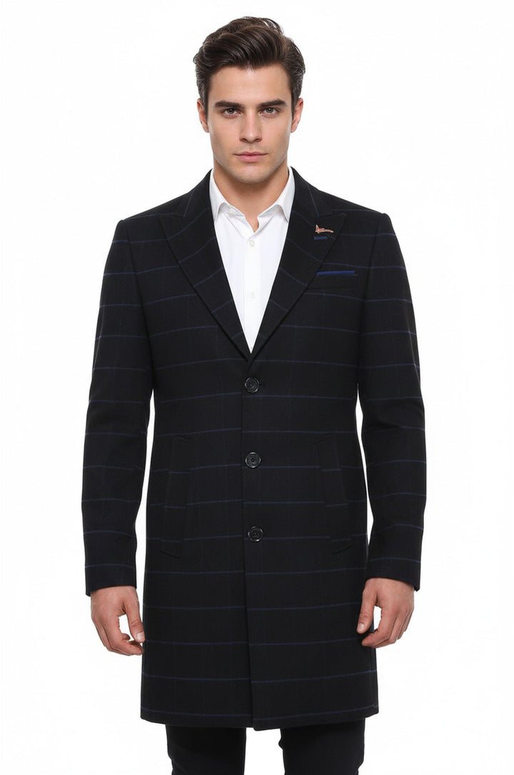 Wide Pointed Collar Black Men Coat - Wessi