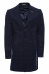 Wide Pointed Collar Navy Blue Plaid Coat - Wessi