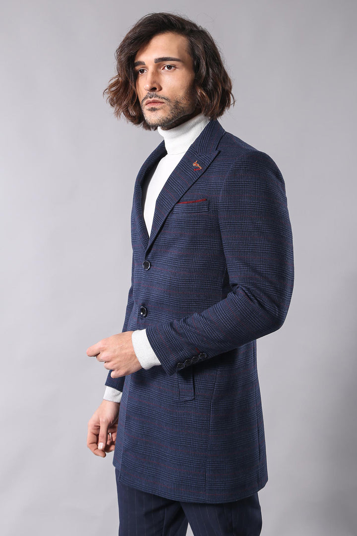 Manteau Homme Bleu Col Large Pointu - Wessi