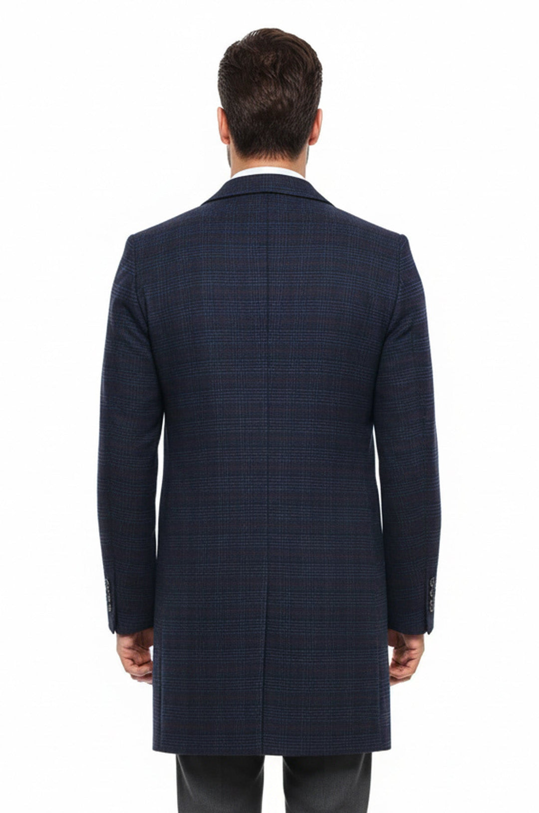 Wide Pointed Collar Blue Men Coat - Wessi