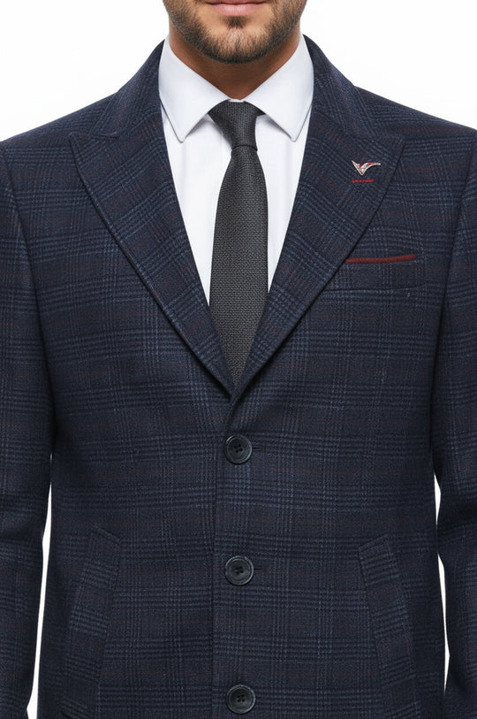 Manteau Homme Bleu Col Large Pointu - Wessi