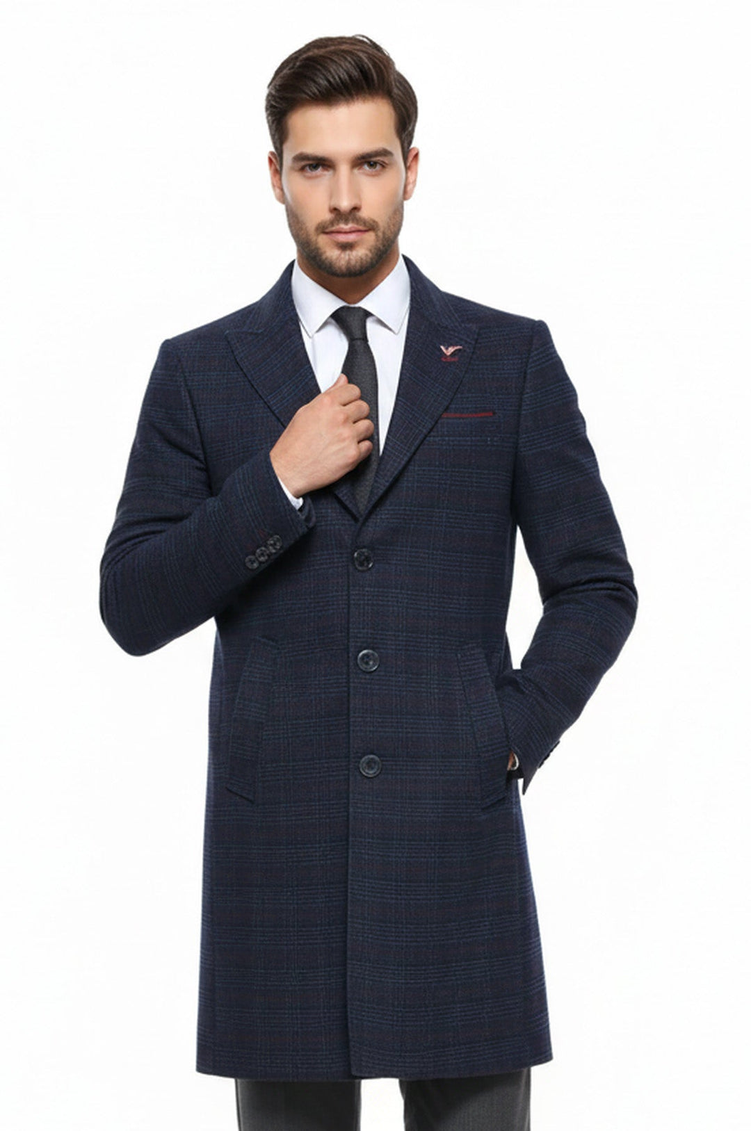 Wide Pointed Collar Blue Men Coat - Wessi