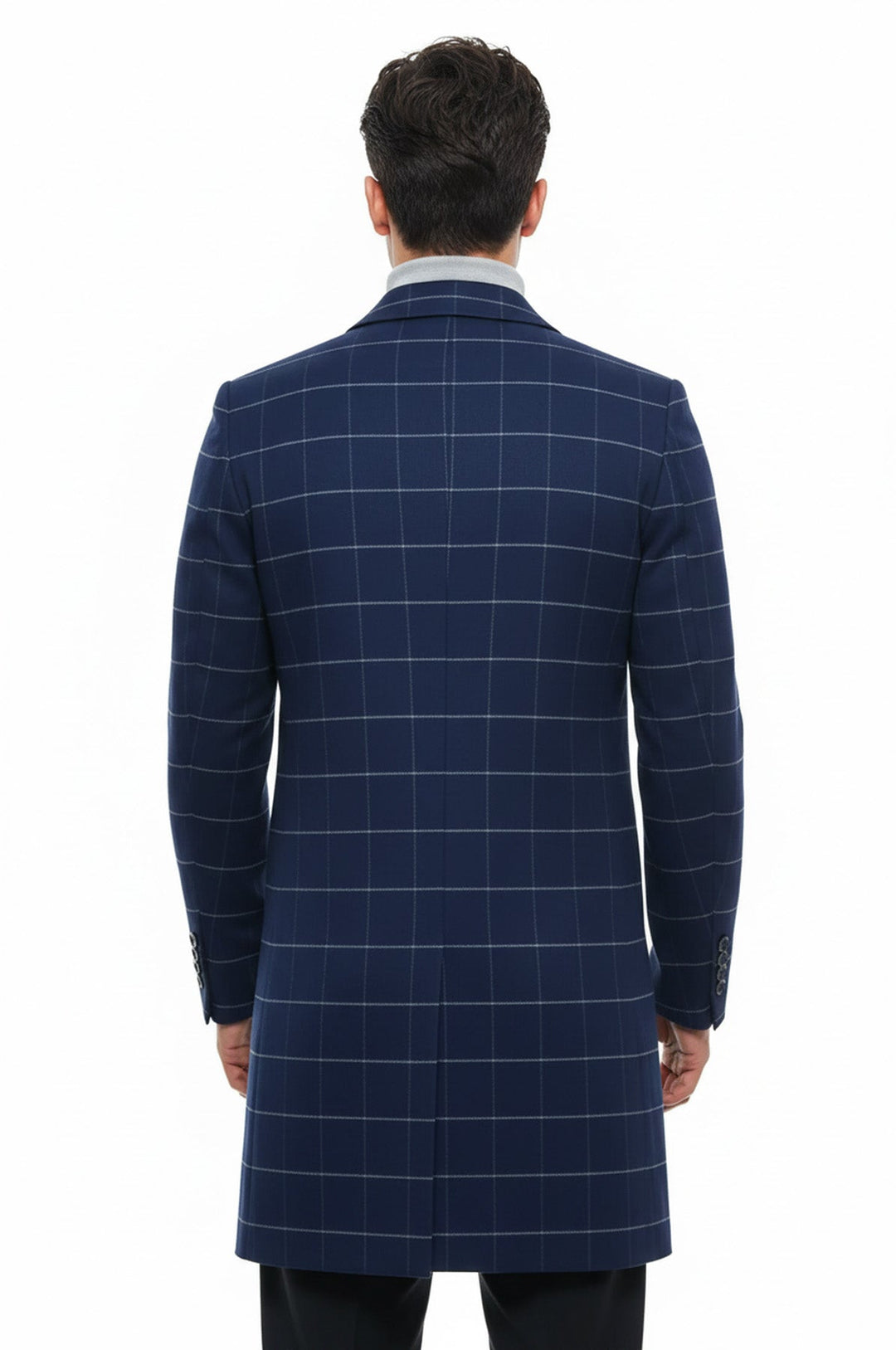 Wide Pointed Collar Indigo Men Coat - Wessi