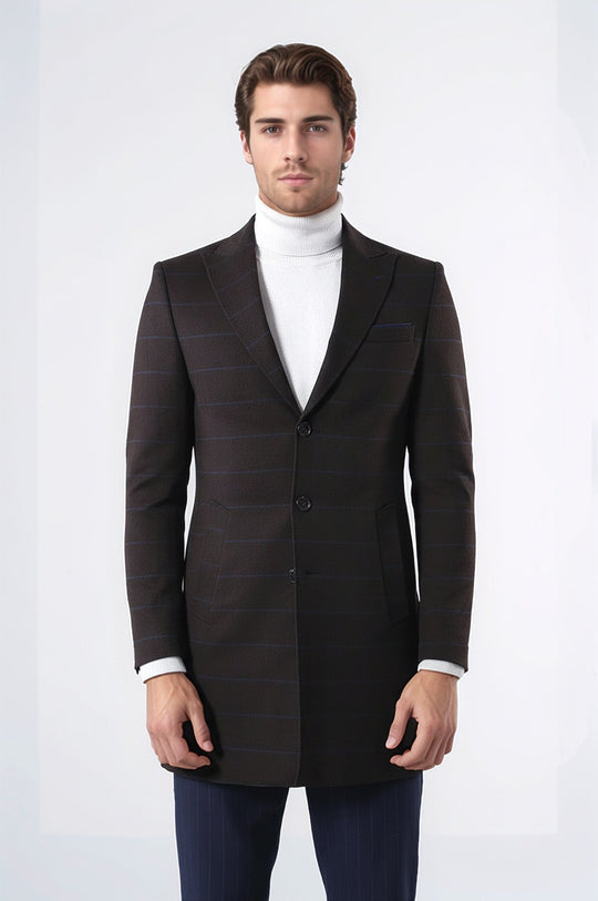 Wide Pointed Collar Brown Men Coat - Wessi