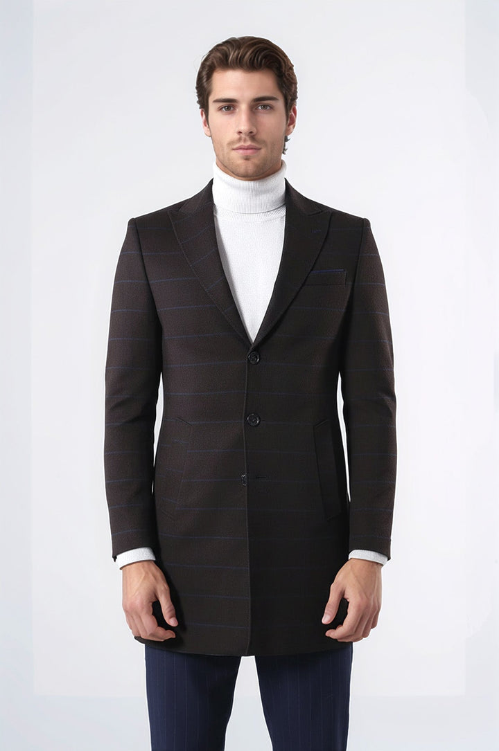 Wide Pointed Collar Brown Men Coat - Wessi