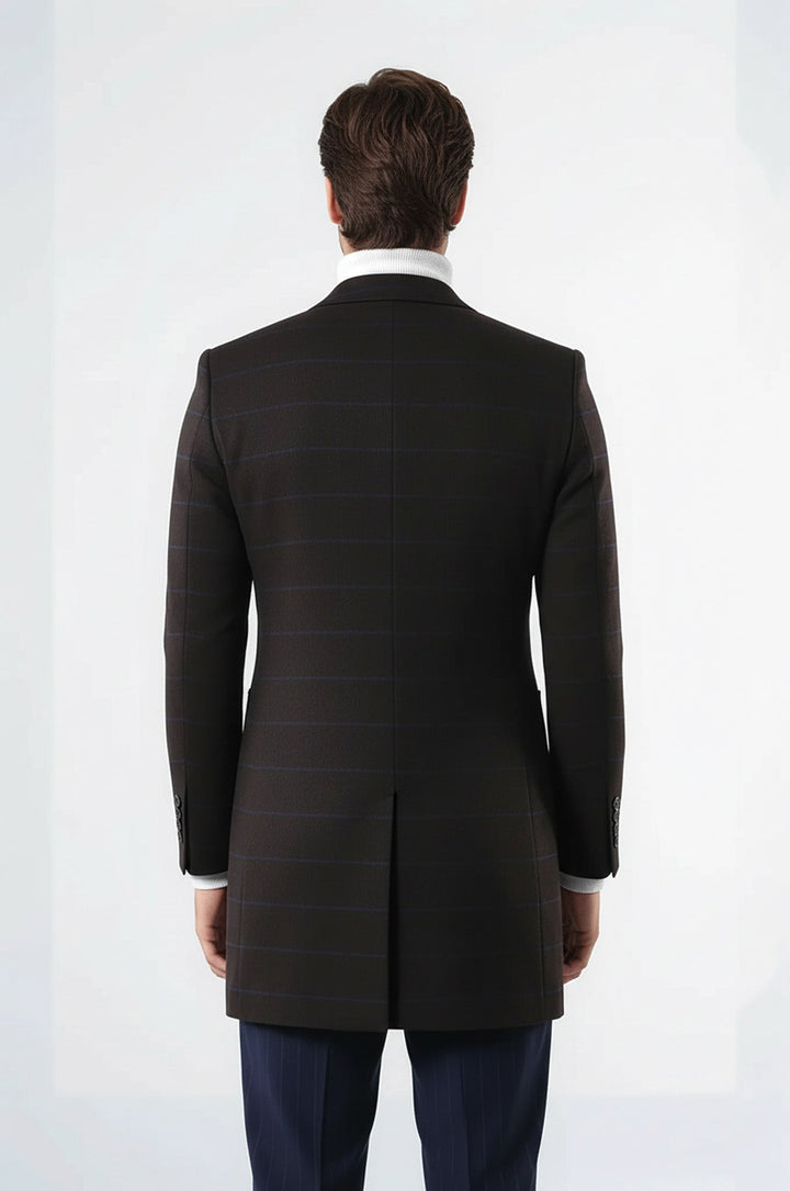 Wide Pointed Collar Brown Men Coat - Wessi