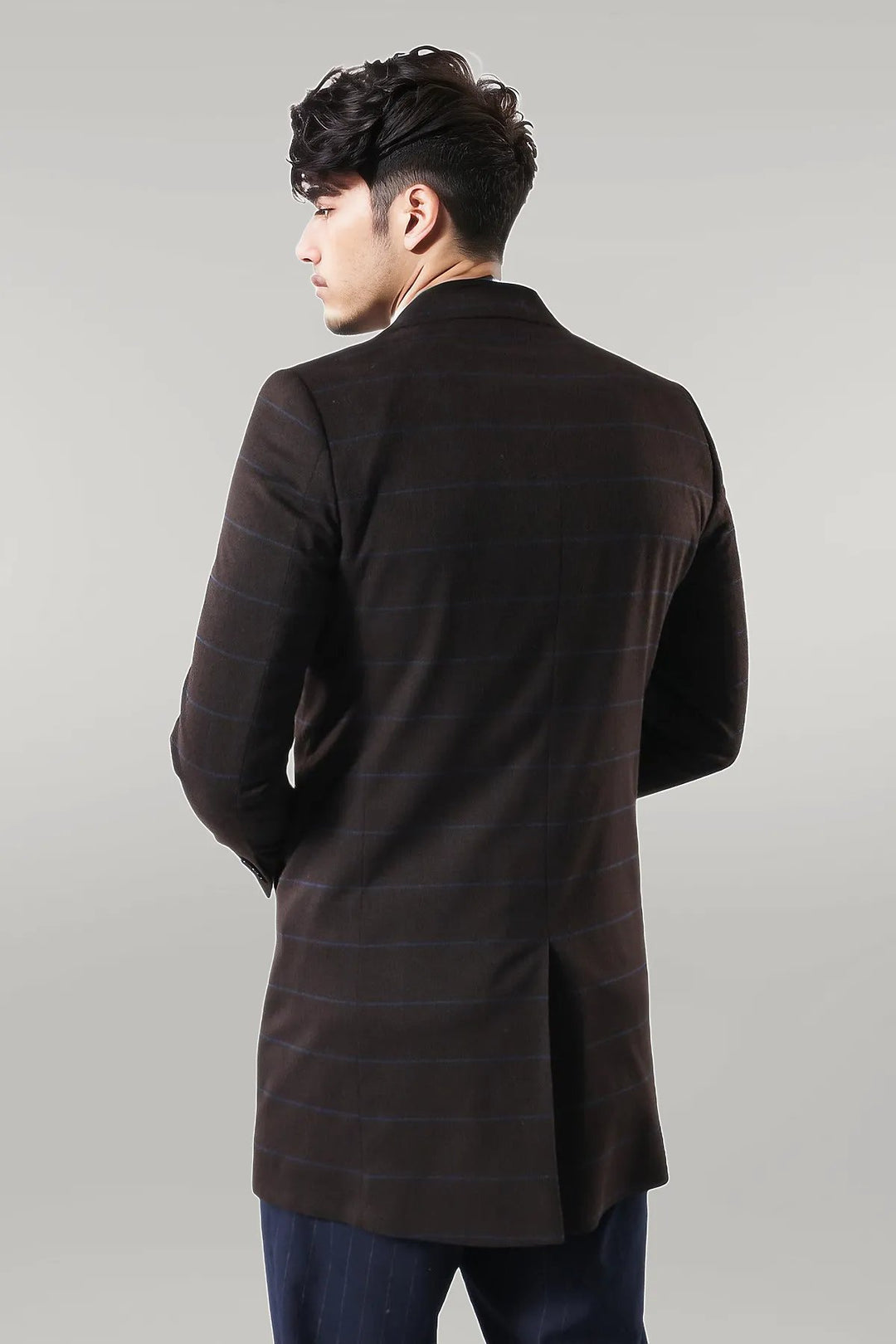 Wide Pointed Collar Brown Men Coat - Wessi