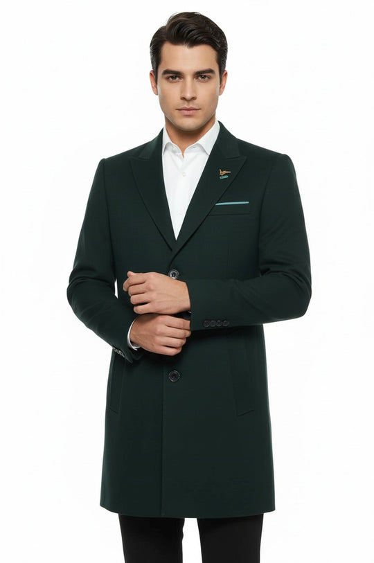 Wide Pointed Collar Green Men Coat - Wessi