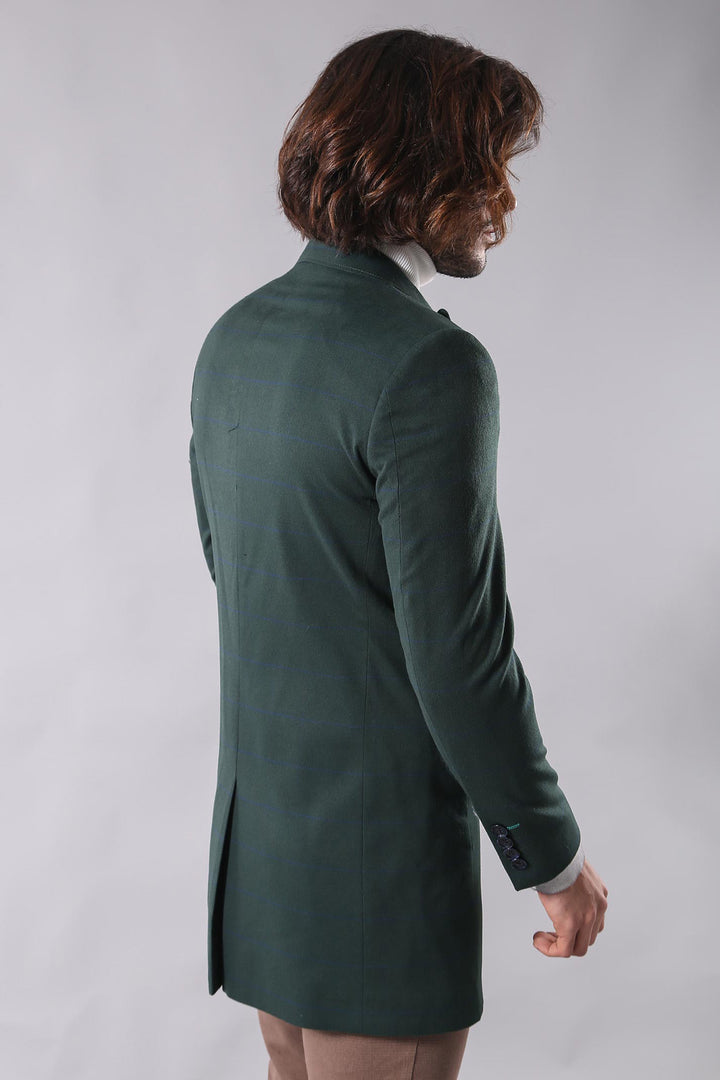 Wide Pointed Collar Green Men Coat - Wessi