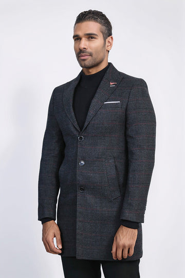 Cappotto scozzese antracite con colletto largo a punta - Wessi