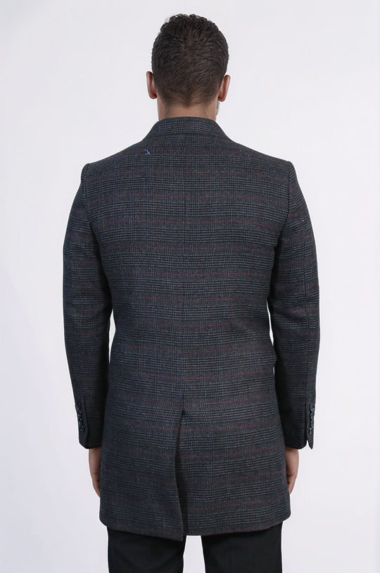 Cappotto scozzese antracite con colletto largo a punta - Wessi