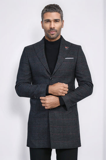 Cappotto scozzese antracite con colletto largo a punta - Wessi