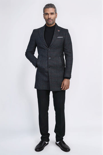 Cappotto scozzese antracite con colletto largo a punta - Wessi