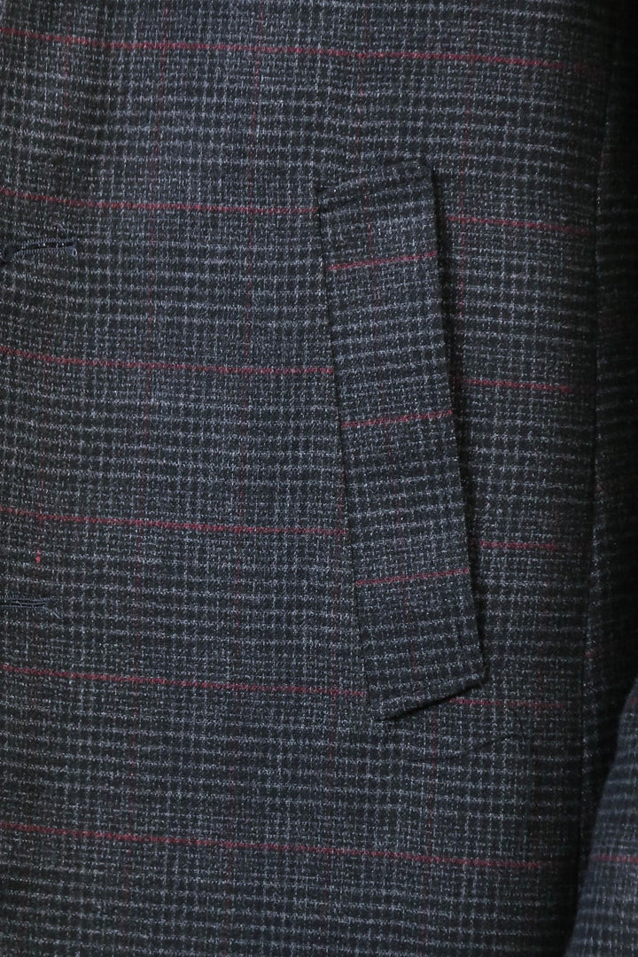 Wide Pointed Collar Anthracitic Plaid Coat - Wessi