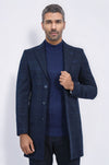 Abrigo Cuadros Azul Marino Cuello Ancho En Punta - Wessi