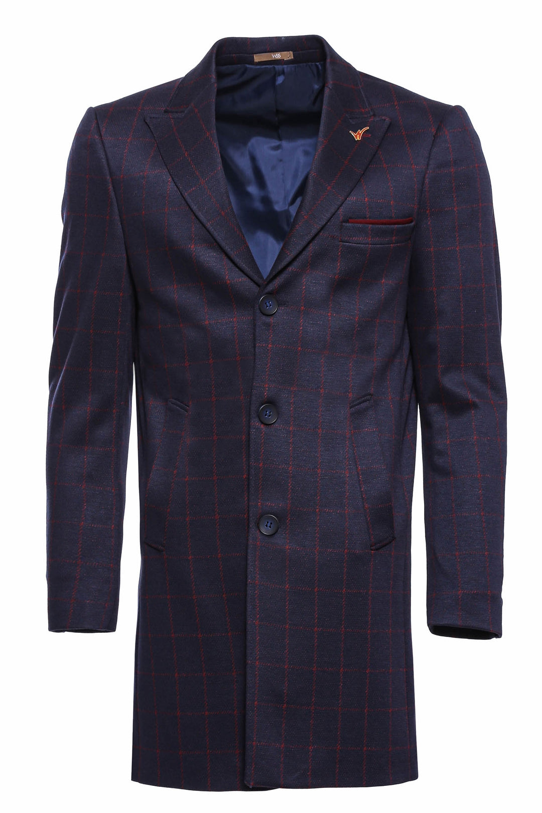 Checked Navy Blue Men Cachet Coat - Wessi