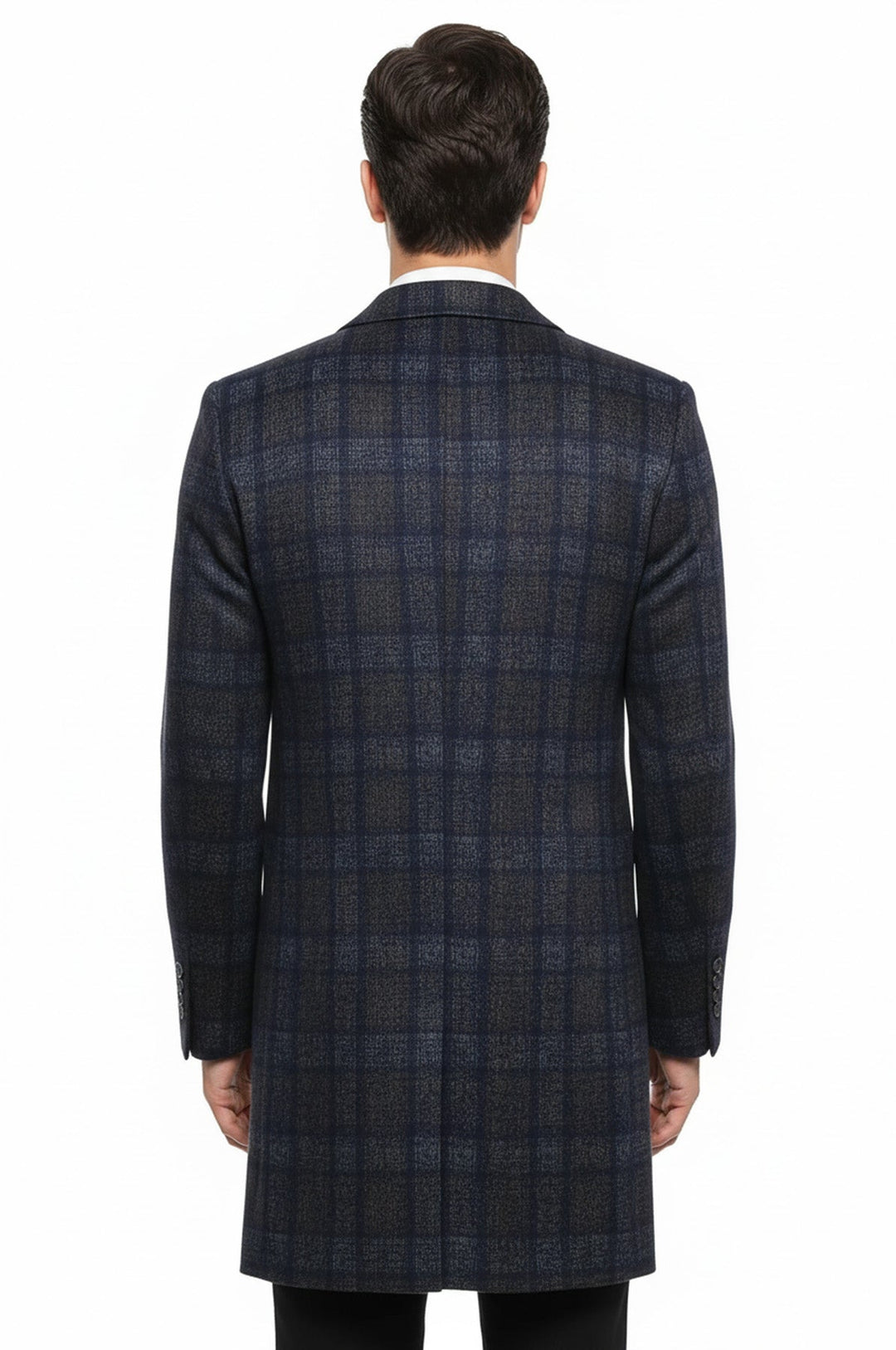 Plaid Over Knee Smoked Men Coat - Wessi
