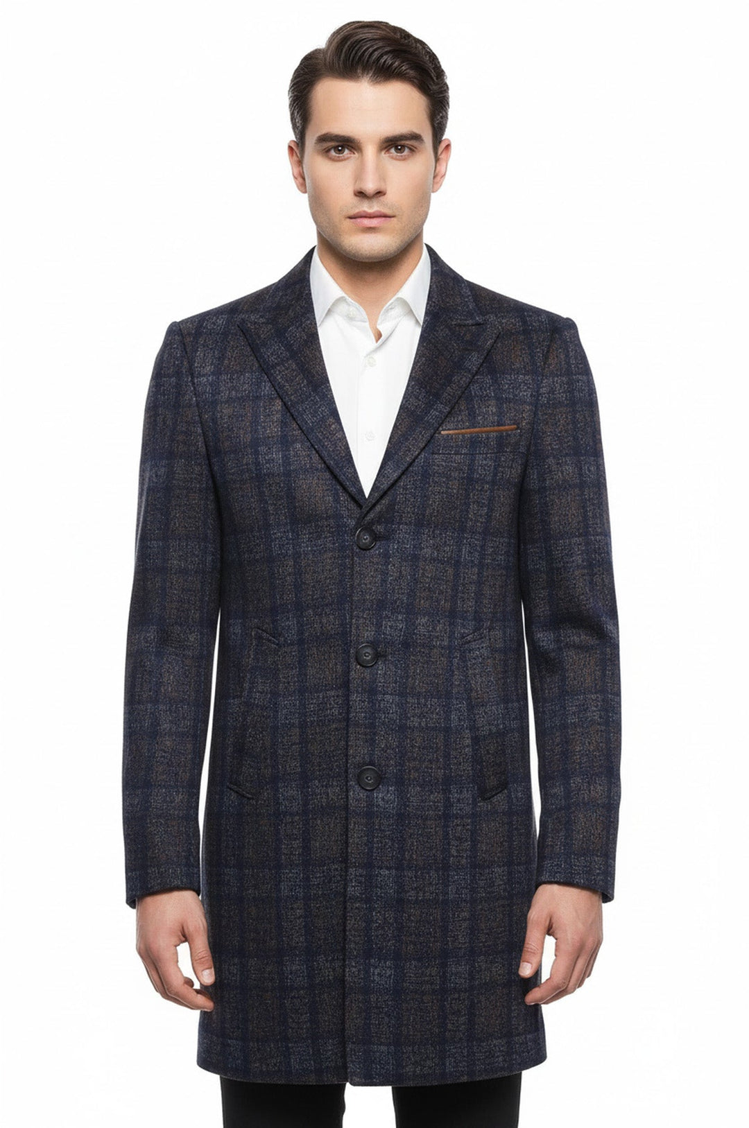 Plaid Over Knee Smoked Men Coat - Wessi