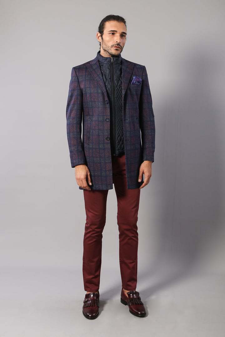 Cappotto da uomo bordeaux scozzese doppiopetto - Wessi