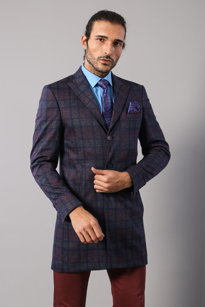Cappotto da uomo bordeaux scozzese doppiopetto - Wessi