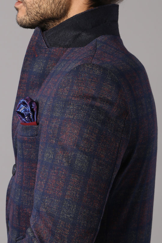 Двубортное мужское пальто бордового цвета в клетку - Wessi