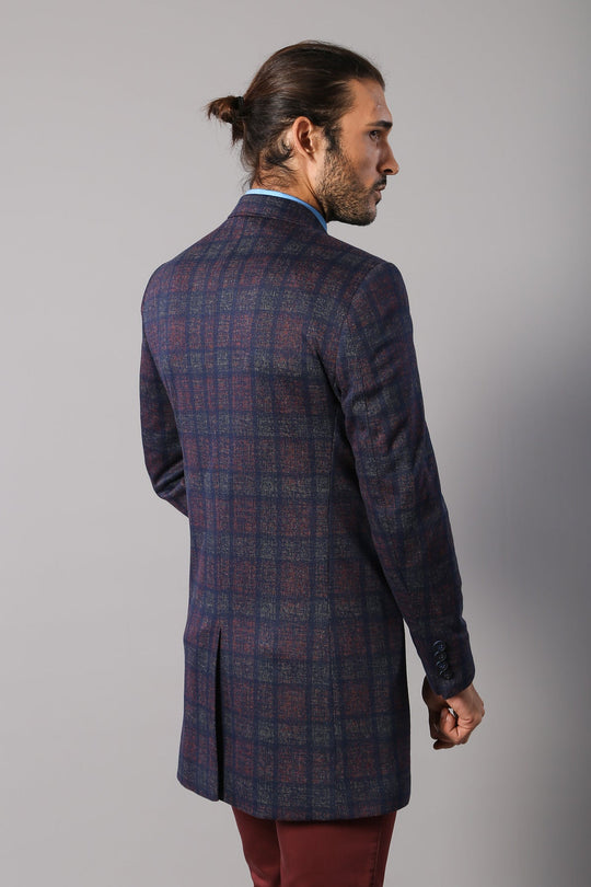 Двубортное мужское пальто бордового цвета в клетку - Wessi