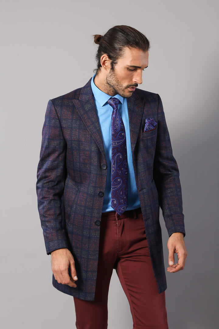 Cappotto da uomo bordeaux scozzese doppiopetto - Wessi
