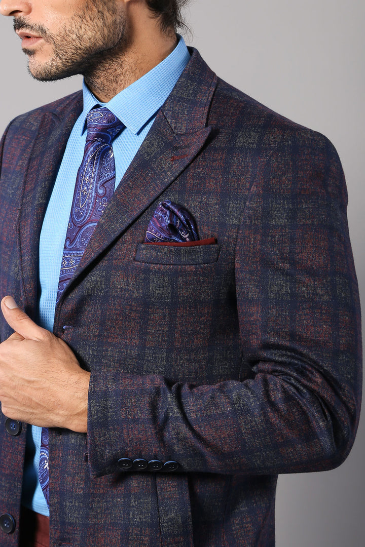 Cappotto da uomo bordeaux scozzese doppiopetto - Wessi