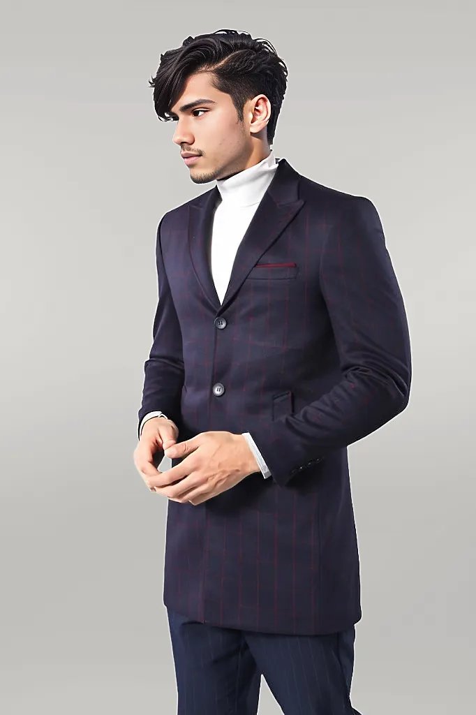 Plaid Navy Blue Men Coat - Wessi