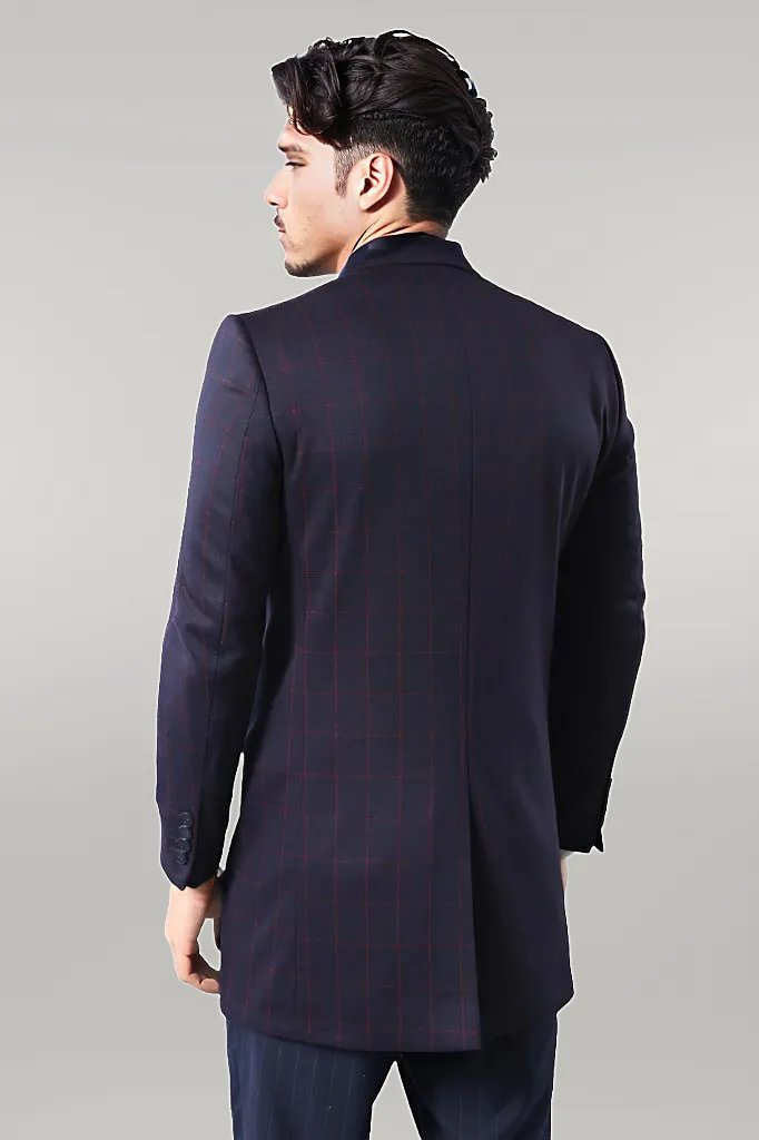 Plaid Navy Blue Men Coat - Wessi