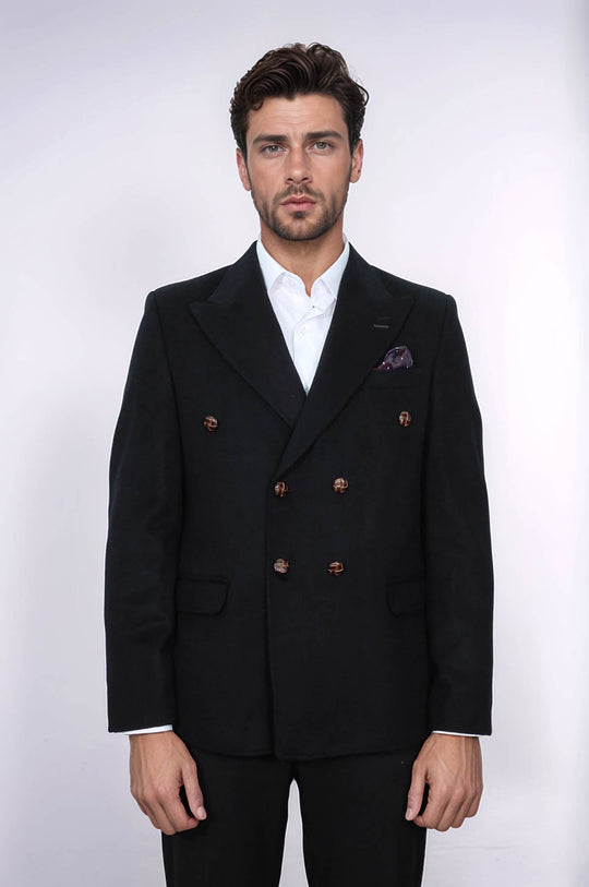 Blazer negro de corte slim con doble botonadura para hombre - Wessi