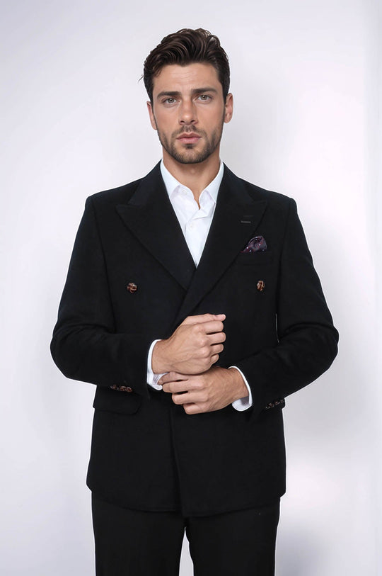 Blazer negro de corte slim con doble botonadura para hombre - Wessi