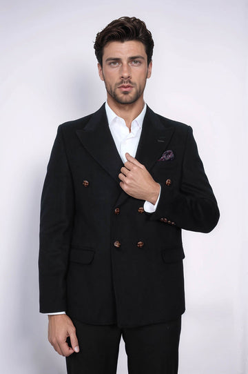 Blazer negro de corte slim con doble botonadura para hombre - Wessi