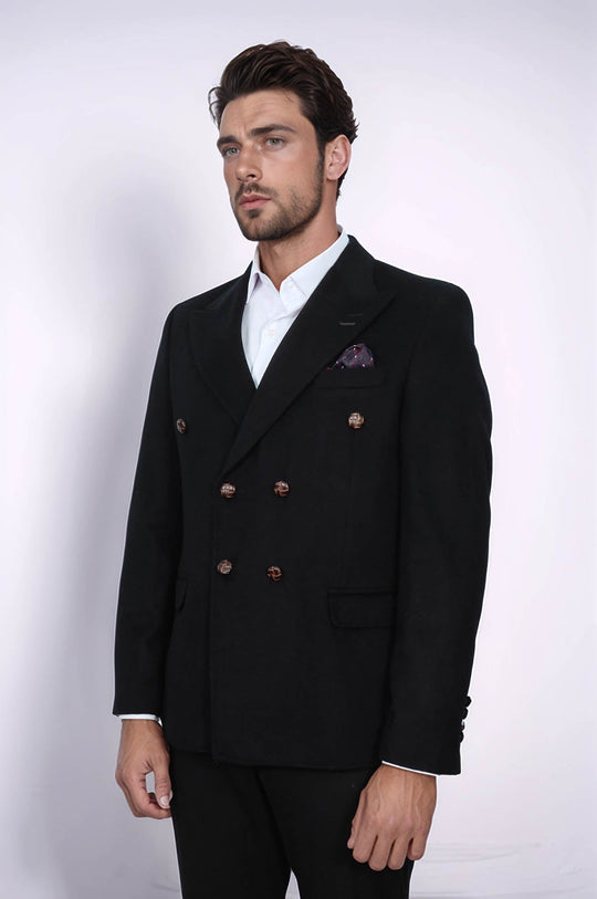 Blazer negro de corte slim con doble botonadura para hombre - Wessi